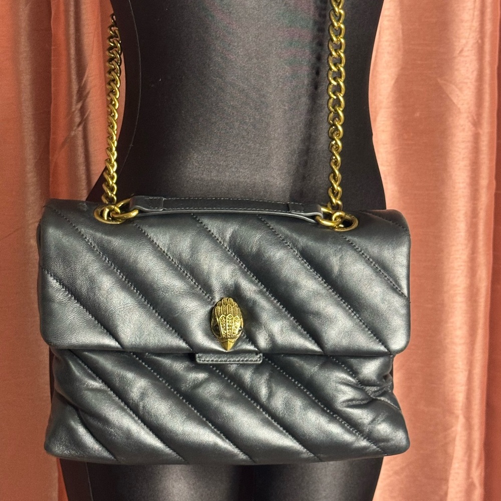 Black Quilted Chain-Handle Shoulder Bag with Gold Hardware